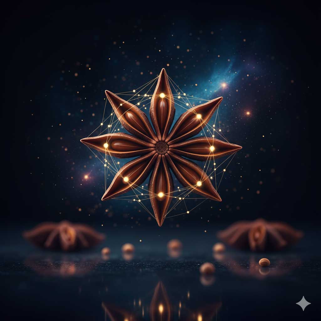 A variety of Asian spices with Badiane of Vietnam in focus.