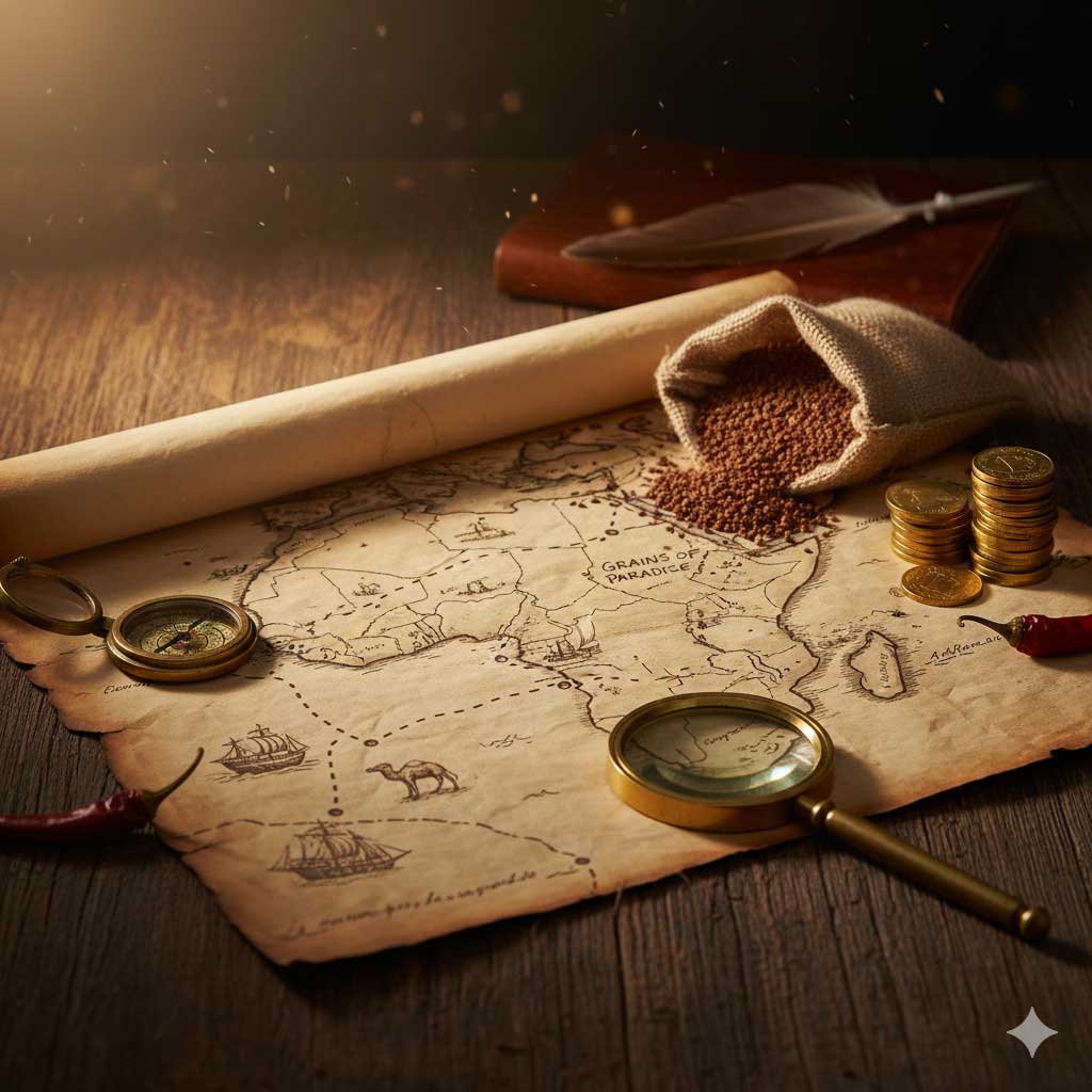 Épice Maniguette fraîche présentée dans un bol en bois rustique.